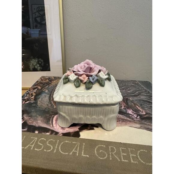Other - Darling Vintage Floral Porcelain Trinket Box Pastel Colors Cottagecore Decor